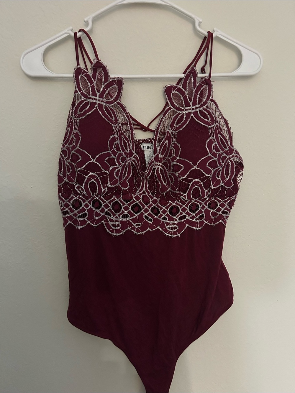 Rue21 Burgundy Lace-Accent Bodysuit